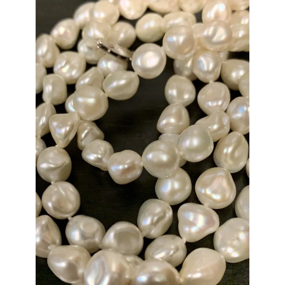Vintage 14K White Gold Opera Baroque Pearl Necklace 35